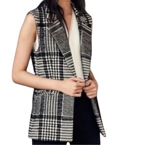 NWT Talbots Black White Houndstooth Wool Blend Vest Jacket  V Neck Lined Size 6